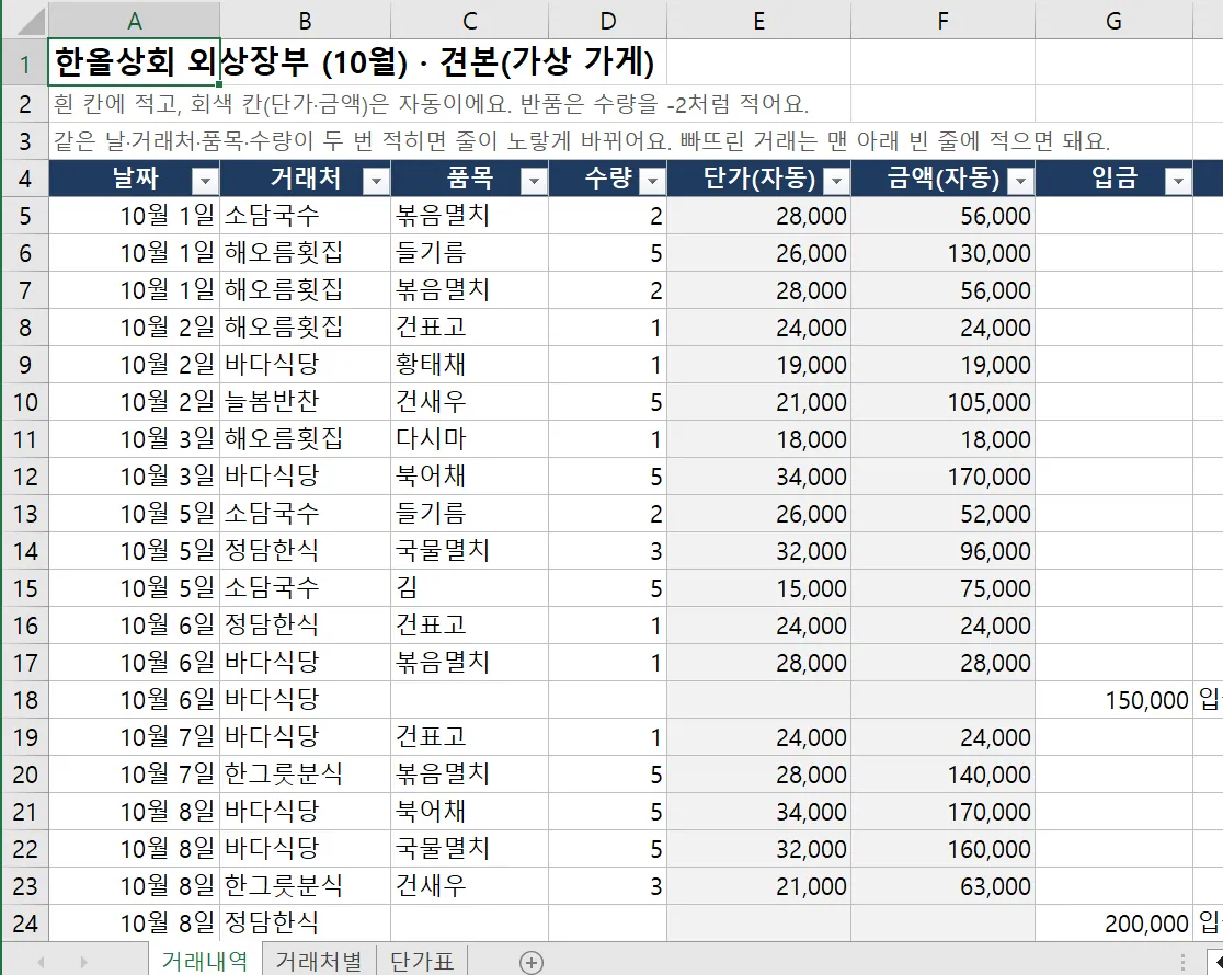 한올상회 견본